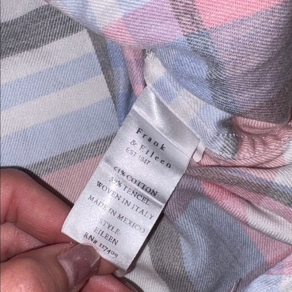 Frank & Eileen EILEEN Italian Cashmere-Touch Button Down in Pink/Blue Gray Plaid - Picture 6 of 8